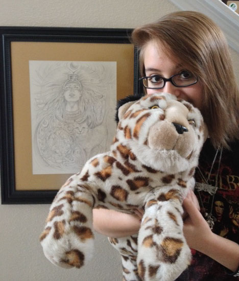 Ariel & her jaguar next to my Soul Drawing by Lisa Hunt.