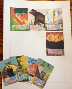 Gluing card images to the back of the sheet of the card backing.