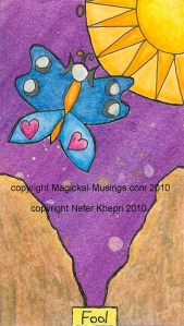 The Fool card, from the forthcoming, Magickal Musings Tarot. (C) Nefer Khepri.