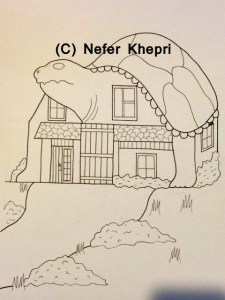 Final drawing of The House card for "The Turtle Lenormand," copyright Nefer Khepri, 2015. Self-published. Available at http://turtle-lenormand.com.