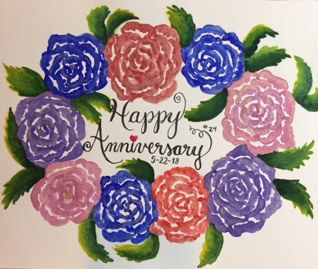 I created this watercolor painting using the handmade organic watercolor paints of Artistic Isle for the roses (their shop is on Etsy) & the greens of the Woodlands palette by Prima Watercolors for the leaves. I did the lettering with a Pental Fude Sign Touch Pen. I am open for commissions. Email for pricing, which is based on size & time involved in creating the piece.