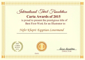 International Tarot Foundation Carta Awards of 2015 Best First Work for an Illustrator: Nefer Khepri: Egyptian Lenormand